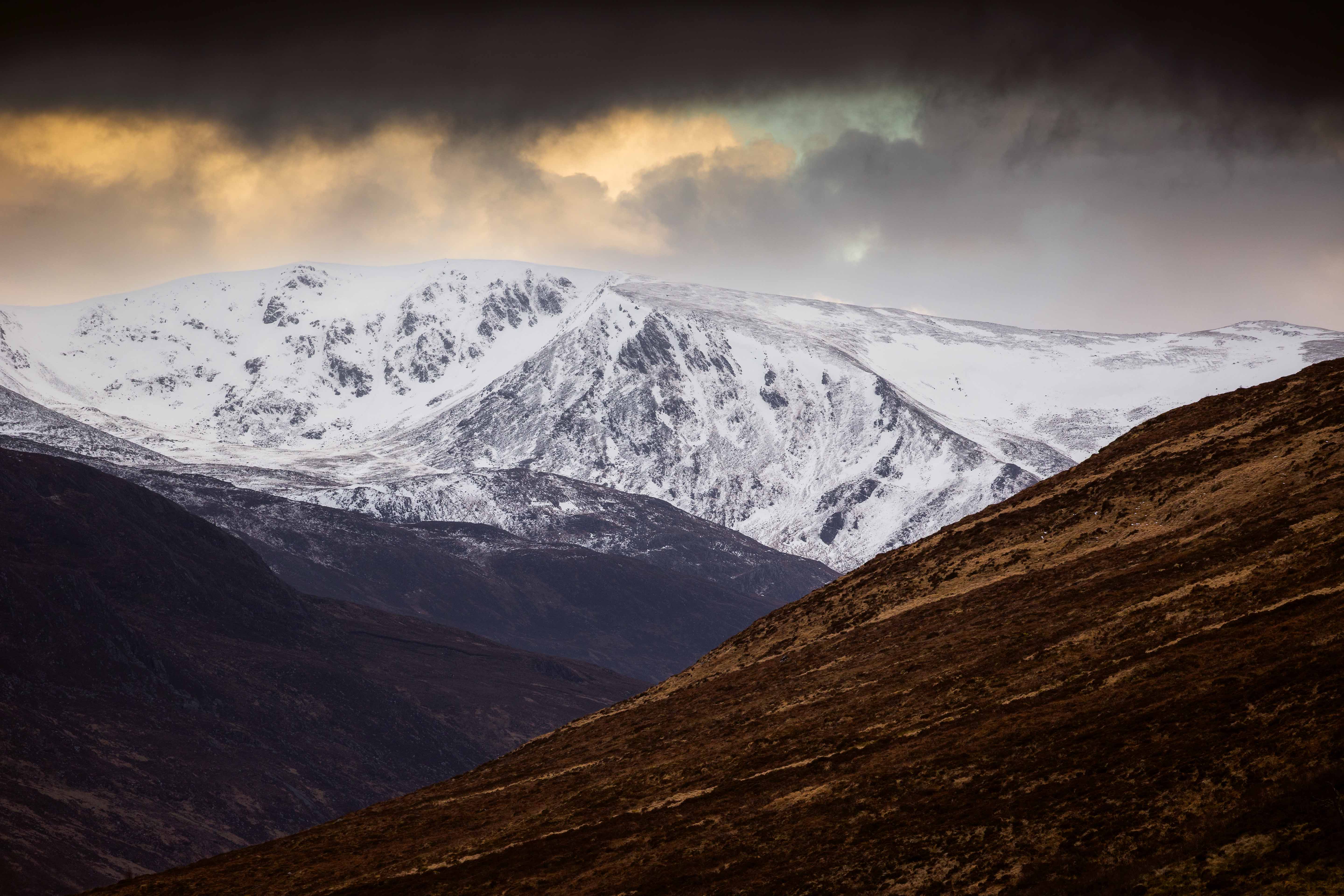 Misty highland mountain peak
